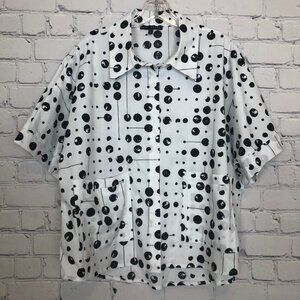 Kozan White Polka Dot Buttondown Top Size M Boxy Artsy Abstract Oversized